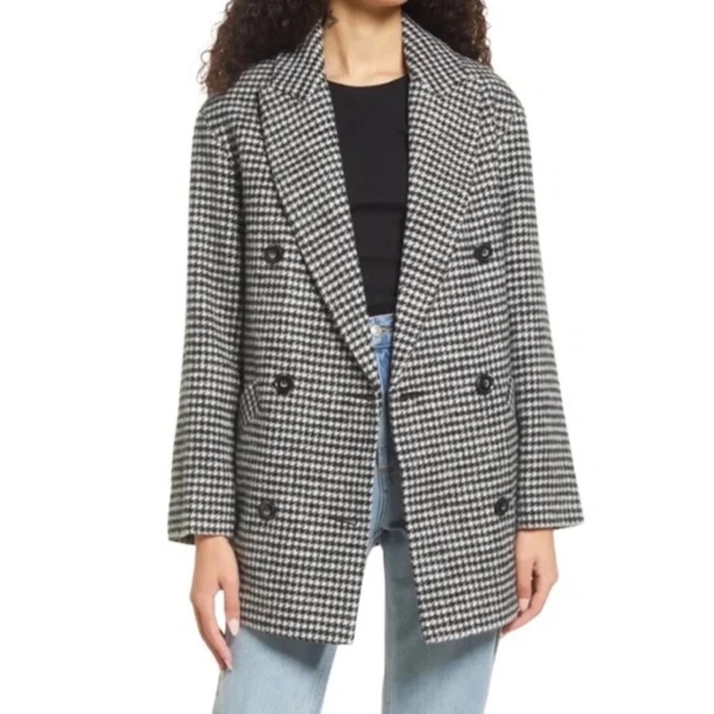 Topshop Houndstooth Double-Breasted Coat